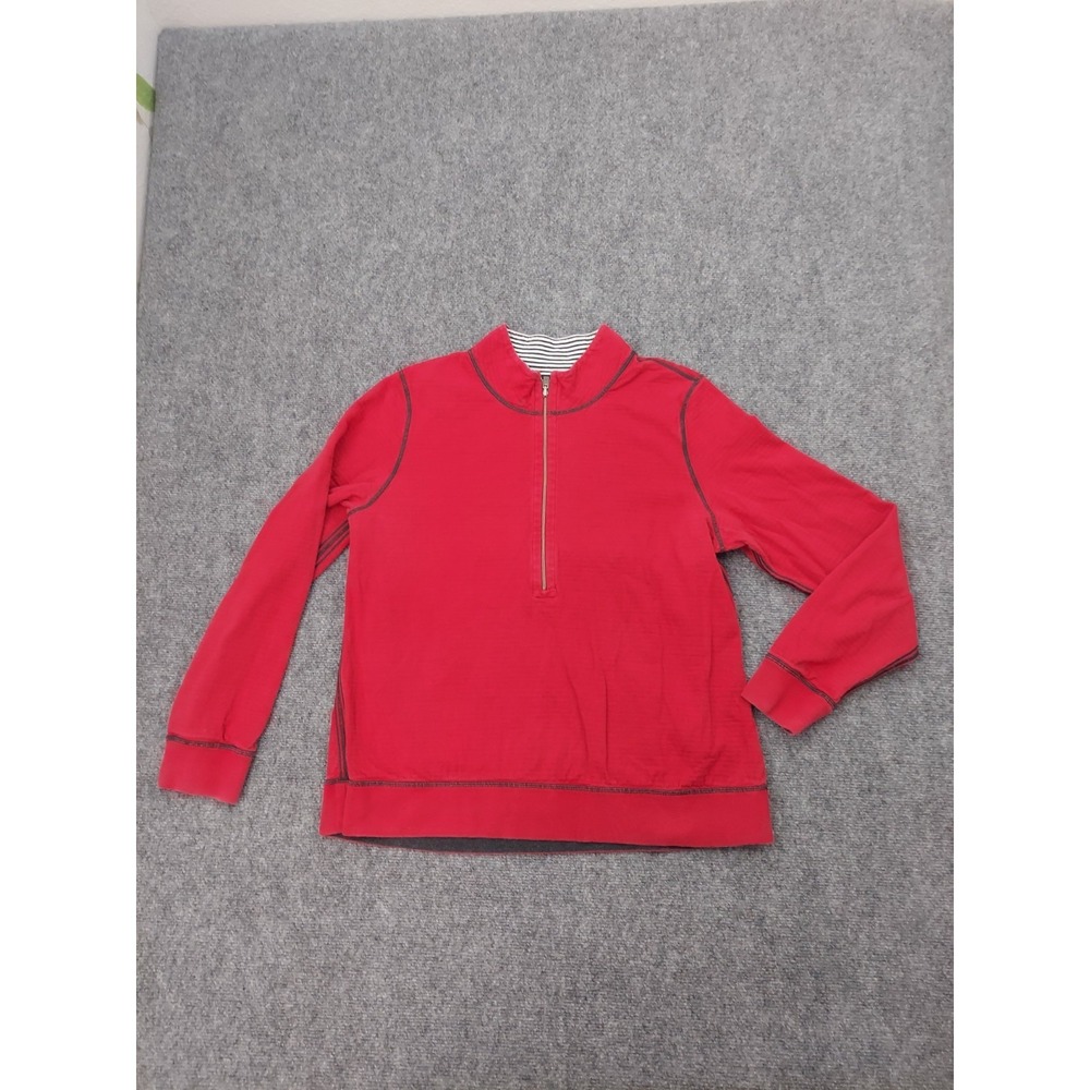 Tommy Bahama Reversible Pullover Mens Medium Red Blue Striped 1/4 Zip Nautical‎